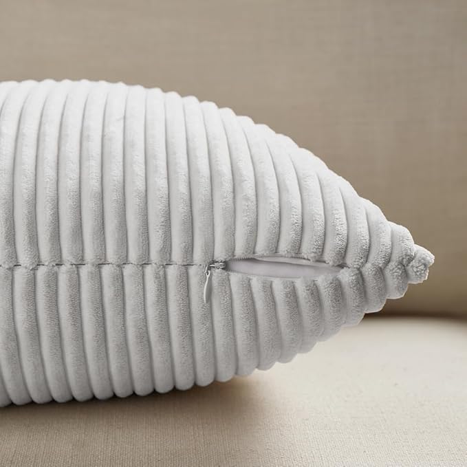 Fancy Homi 2 Packs White Euro Decorative Throw Pillow Covers 26x26 Inch for Living Room Couch Bed, Rustic Farmhouse Boho Home Decor, Soft Corss Corduroy Patchwork Textured Square Cushion Case 66x66 cm