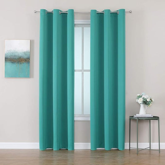 ChrisDowa Grommet Room Darkening Curtains for Bedroom and Living Room - 2 Panels Set Thermal Insulated Blackout Curtains (Teal, 42W x 84L)