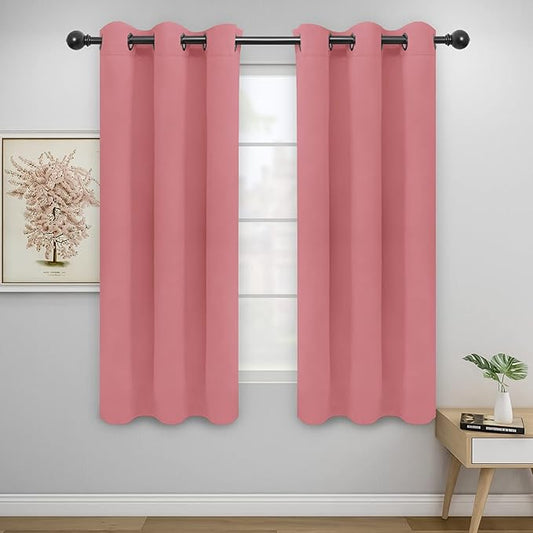 Easy-Going Blackout Curtains for Bedroom, Solid Thermal Insulated Grommet and Noise Reduction Window Drapes, Room Darkening Curtains for Living Room, 2 Panels(42x63 in, Pink)