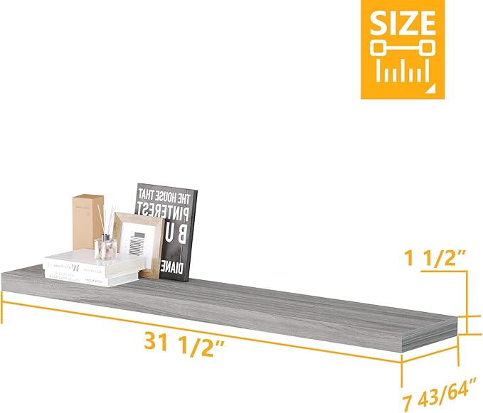 BAMEOS Floating Shelves, Walnut Wall Mounted Wooden Shelves with Invisible Brackets Set of 2, Hanging Wall Shelves Decoration for Bedroom, Bathroom, Living Room and Kitchen