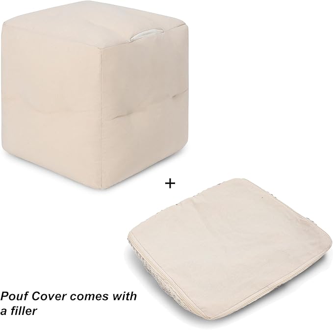 REDEARTH · Tufted Pouf Ottoman with Filler Textured Storage Cube Bean Bag Pouffe Footrest for Living Room, Bedroom, Nursery, Home Decor - 100% Cotton (17.5"X17.5"X17.5", Motley Bohemia Multi)