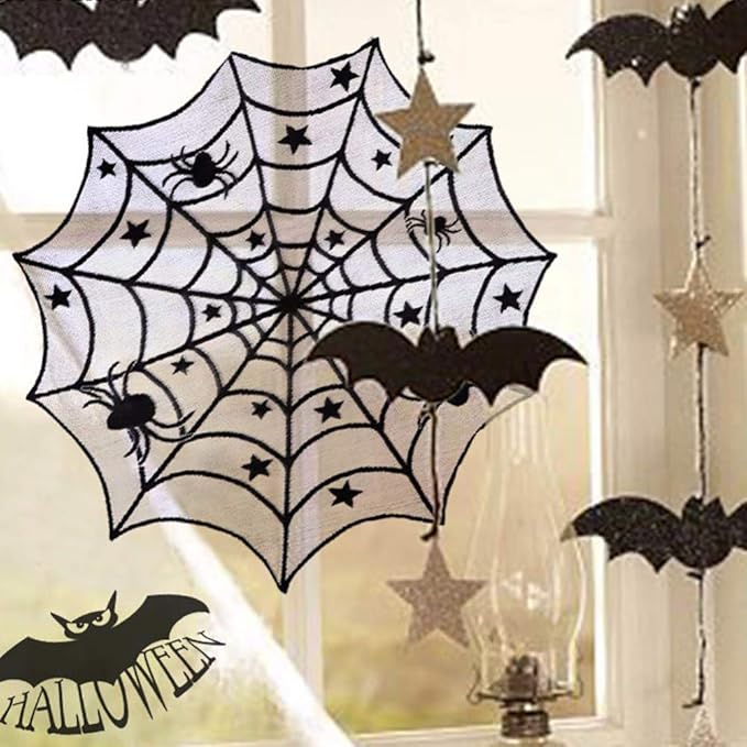 40 Inch Round Spider Web Lace Table Topper Black Halloween Spider Web Tablecloth Party Decoration