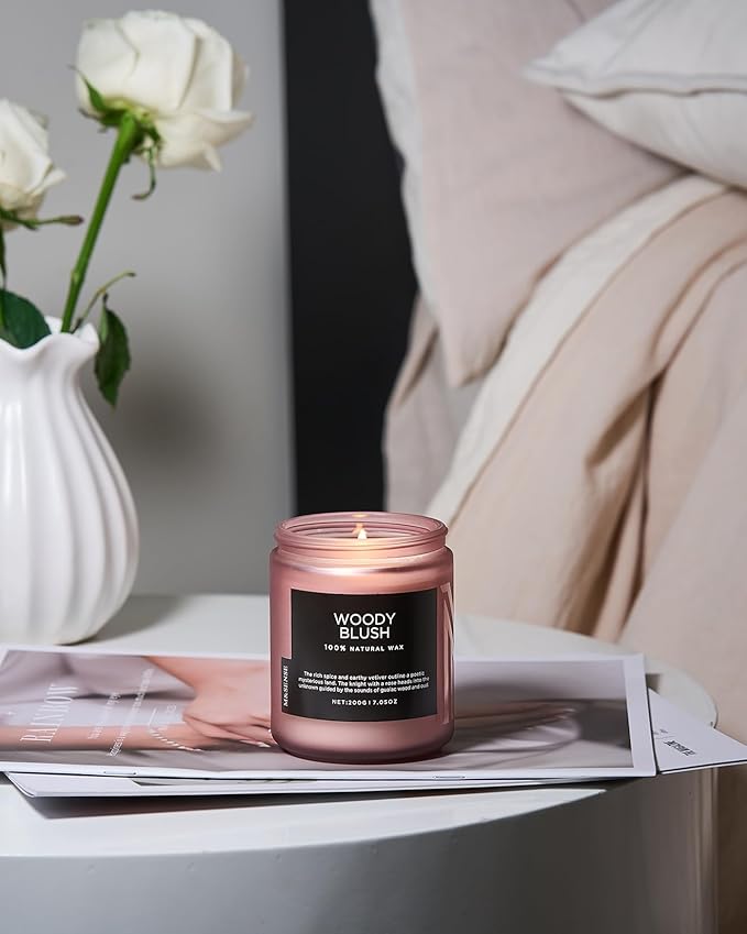 M&SENSE Woody Blush - Rose Vetiver Scented Candles 7.05oz 50 Hour Long Lasting Burn Non Toxic Natural Luxury Candle Gifts for Women，Aromatherapy Gifts for Relaxing Spa