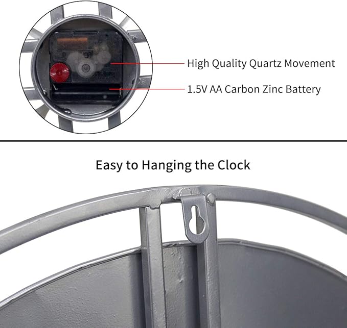 24 inch Large Wall Clock Decorative Metal Retro Oversized Clocks Decor for Home Farmhouse Living Room