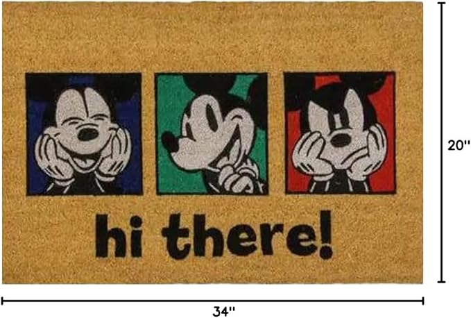 Gertmenian Disney Mouse Doormat Rug Front Door Coir Mat Welcome Home Indoor Outdoor Entryway Carpet, 2-Pack 20x34, Retro Mickey Faces/Hi There