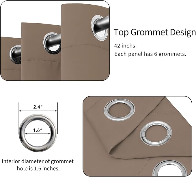 Easy-Going Blackout Curtains for Bedroom, Solid Thermal Insulated Grommet and Noise Reduction Window Drapes, Room Darkening Curtains for Living Room, 2 Panels(42x63 in, Camel)
