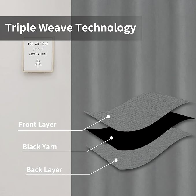 Easy-Going Blackout Curtains for Bedroom, Solid Thermal Insulated Grommet and Noise Reduction Window Drapes, Room Darkening Curtains for Living Room, 2 Panels (42x45 in, Light Gray)