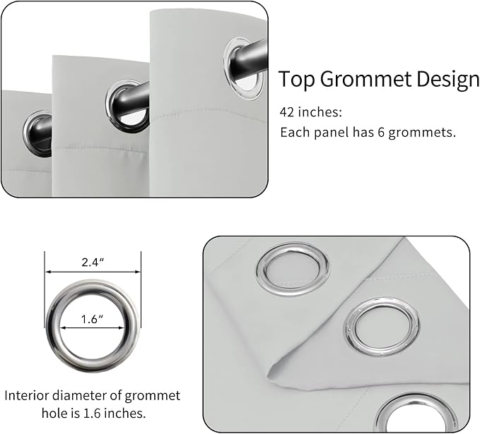 Easy-Going Blackout Curtains for Bedroom, Solid Thermal Insulated Grommet and Noise Reduction Window Drapes, Room Darkening Curtains for Living Room, 2 Panels (42x95 in, Greyish White)