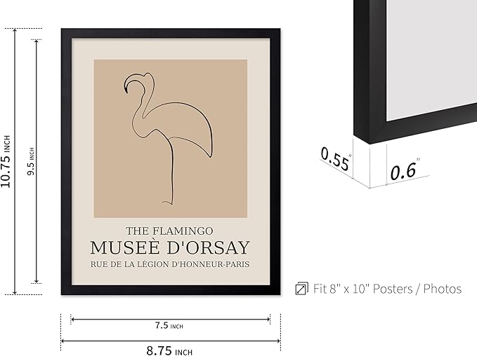 Poster Master Vintage Poster - Retro Minimalist Print - Gift for Artist, Housewarming - Flamingo, Line Drawing, Sketch, Abstract - Wall Decor for Living Room, Bedroom, 8x10 Black Framed