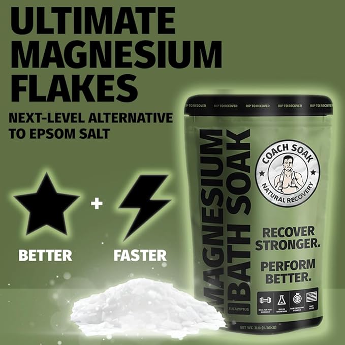 Coach Soak Recovery Bath Soak & Cream - Alternative to Epsom Salt Bath Soak - Fast-Absorbing Pure Magnesium Flakes with 21 Minerals, Bath Salts & Essential Oils - 2 Pack - Cooling Peppermint