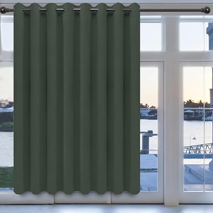 Easy-Going Blackout Door Curtains for Bedroom, Solid Thermal Insulated Grommet and Noise Reduction Window Drapes, Room Darkening Curtains for Living Room, 1 Panel (100x84 in, Greyish Green)
