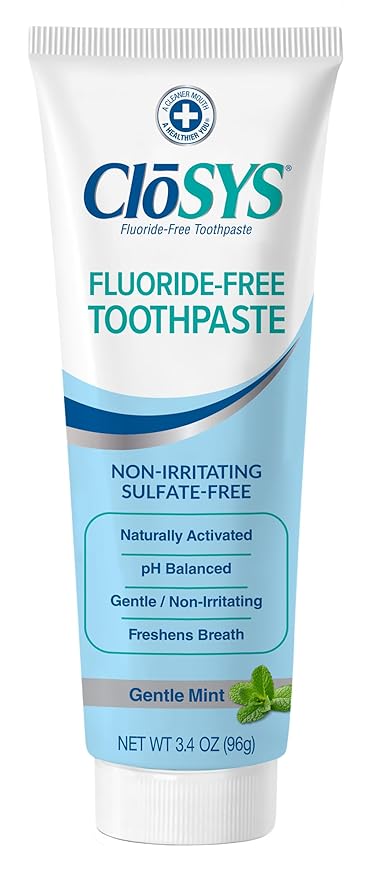 CloSYS Fluoride Free Toothpaste, 3.4 Ounce, Travel Size, Gentle Mint, TSA Compliant, Whitening, Enamel Protection, Sulfate Free