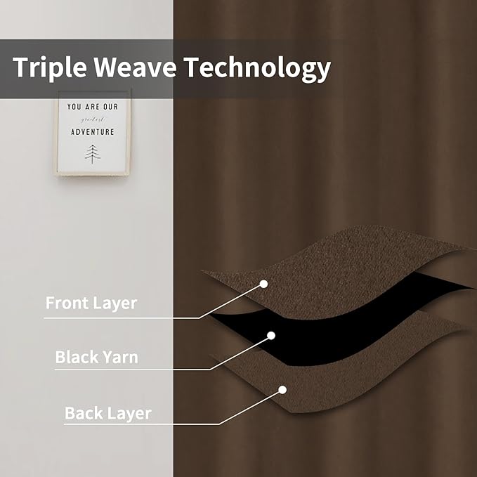 Easy-Going Blackout Curtains for Bedroom, Solid Thermal Insulated Grommet and Noise Reduction Window Drapes, Room Darkening Curtains for Living Room, 2 Panels (42x84 in, Brown)