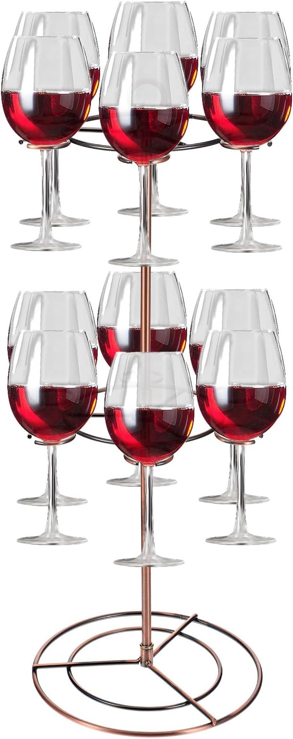 Black Metal Countertop Wine Glass Holder with Scrollwork Design, Freestanding Tabletop Stemware Storage Rack with 12 Hooks