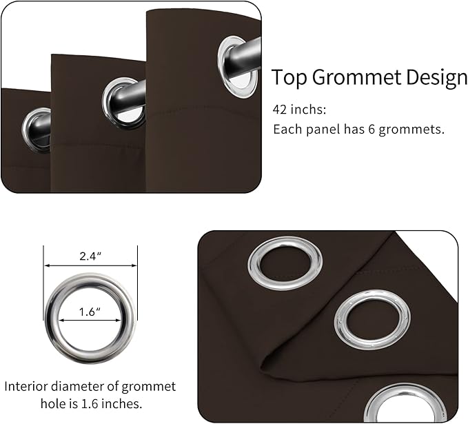Easy-Going Blackout Curtains for Bedroom, Solid Thermal Insulated Grommet and Noise Reduction Window Drapes, Room Darkening Curtains for Living Room, 2 Panels(42x72 in, Dark Brown)