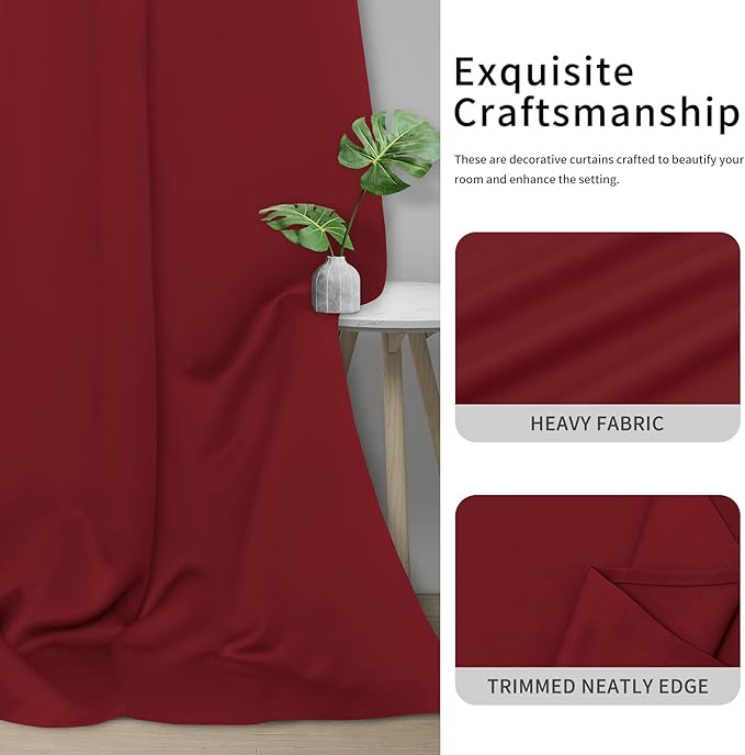 Easy-Going Blackout Curtains for Bedroom, Solid Thermal Insulated Grommet and Noise Reduction Window Drapes, Room Darkening Curtains for Living Room, 2 Panels(42x84 in, Christmas Red)
