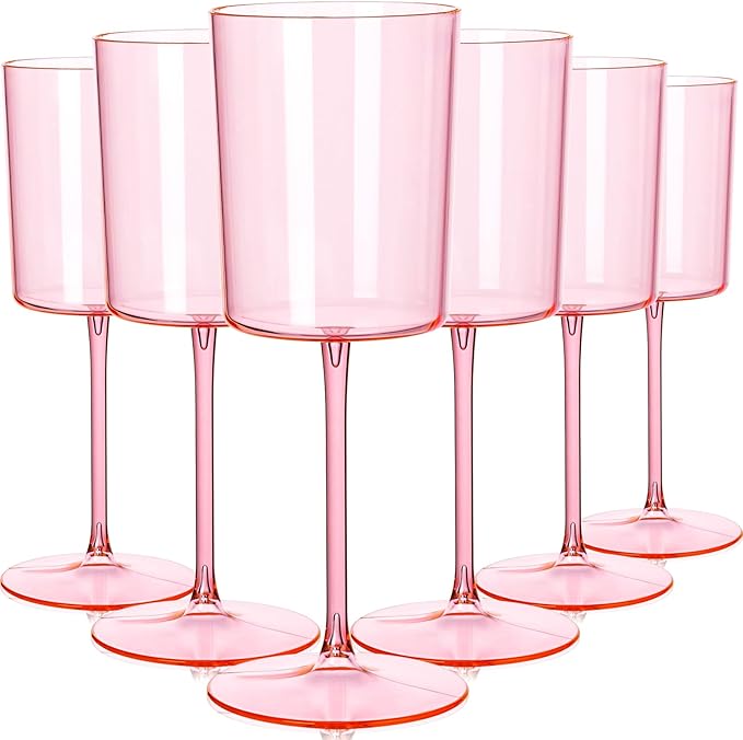 Ciaell 12 Pack Pink Plastic Wine Glasses - 14Oz Plastic Wine Glasses with Stem - Disposable Stemmed Wine Glass for Parties & Weddings & Outdoor