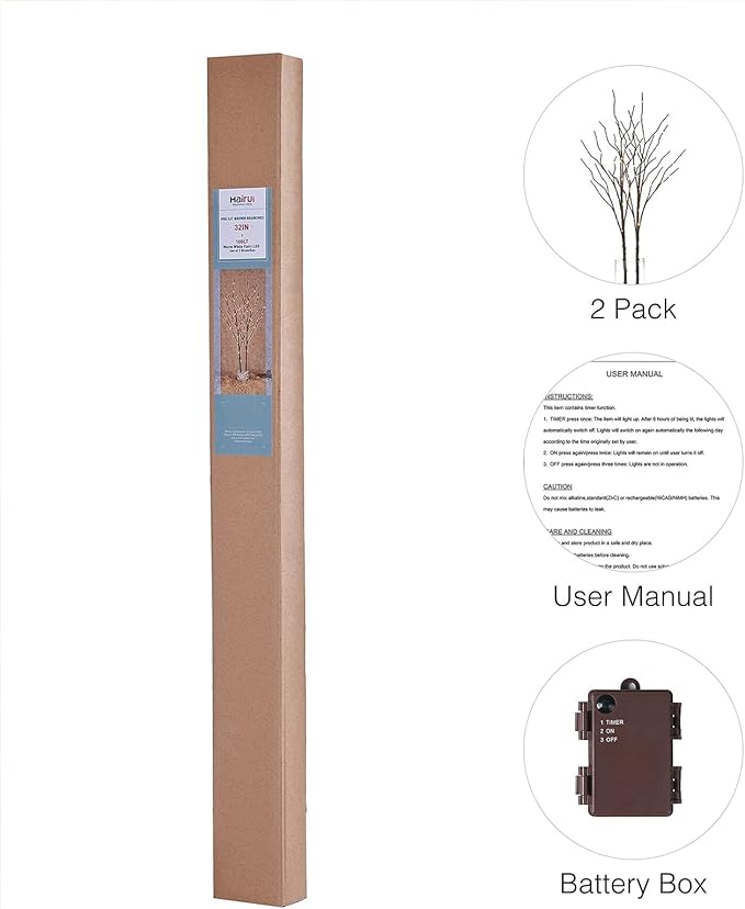 Birchlitland Lighted Brown Branches 32IN 100 LED with Timer Battery Operated, Artificial Tree Branch with Warm,Willow Branch Lights for Home Bedroom Fireplace Christmas Holiday Decoration