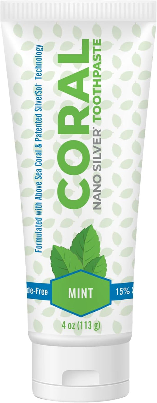 Coral Nano Silver Mint Toothpaste, Natural Fluoride Free Teeth Whitening Toothpaste, Coral Calcium Nano Silver Infused SLS Free - 4 Ounces