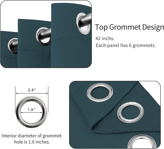 Easy-Going Blackout Curtains for Bedroom, Solid Thermal Insulated Grommet and Noise Reduction Window Drapes, Room Darkening Curtains for Living Room, 2 Panels(42x72 in, Bluestone)