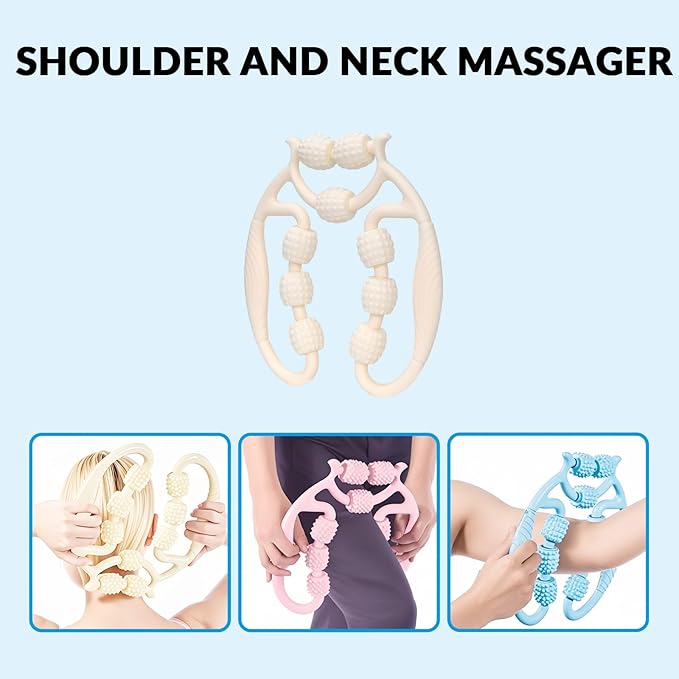 7 in 1 Foam Roller,Products Include Foam shafts,Muscle Roller Bars,Leg Massagers,Fascia Balls,Stretch Bands,8-Shaped Resistance Bands,are Used for Full-Body Relax,Yoga(White Pink Blue) (White)