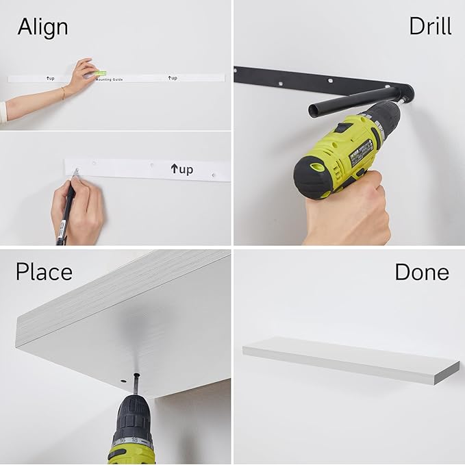 BAYKA Floating Shelves for Wall, 36 inches Wall Mounted Rustic Wood Shelves for Bathroom, Bedroom, Living Room, for Storage/Decor with 30lbs Capacity（White,Set of 3