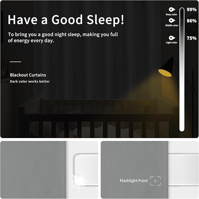 Easy-Going Blackout Curtains for Bedroom, Solid Thermal Insulated Grommet and Noise Reduction Window Drapes, Room Darkening Curtains for Living Room, 2 Panels (42x36 in, Light Gray)