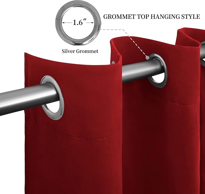Easy-Going Blackout Curtains for Bedroom, Solid Thermal Insulated Grommet and Noise Reduction Window Drapes, Room Darkening Curtains for Living Room, 2 Panels (52x46 in,Christmas Red)