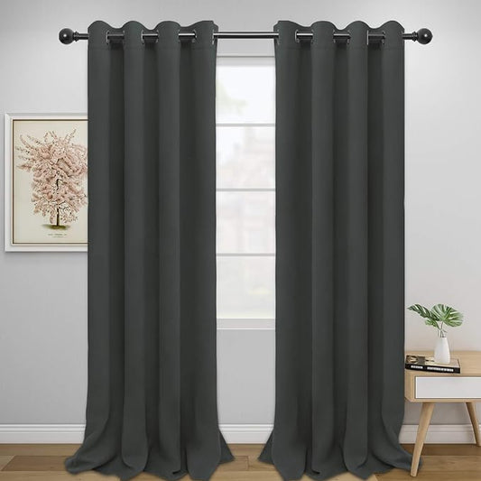 Easy-Going Blackout Curtains for Bedroom, Solid Thermal Insulated Grommet and Noise Reduction Window Drapes, Room Darkening Curtains for Living Room, 2 Panels (52x108 in,Dark Gray)