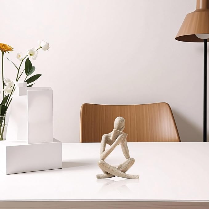Bookshelf Decor Reading Statue - Abstract Art Thinker Sculpture Bookend for Shelves Aesthetic, Modern Home Decoration Figurine for Living Room Office Shelf Desk Coffee Table Decor(Beige Right)