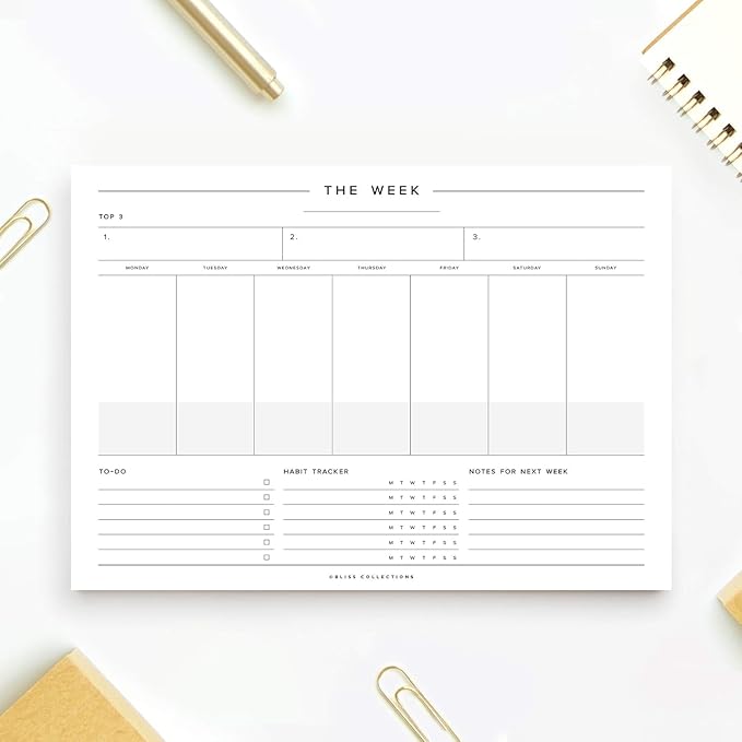 Bliss Collections Weekly Planning Pad, To Do List Notebook - Undated Tear-Off Sheets Notepad - Work Calendar, Organizer, Scheduler for Goals, Tasks - Minimalist, 8.5" x 11", 50 Sheets