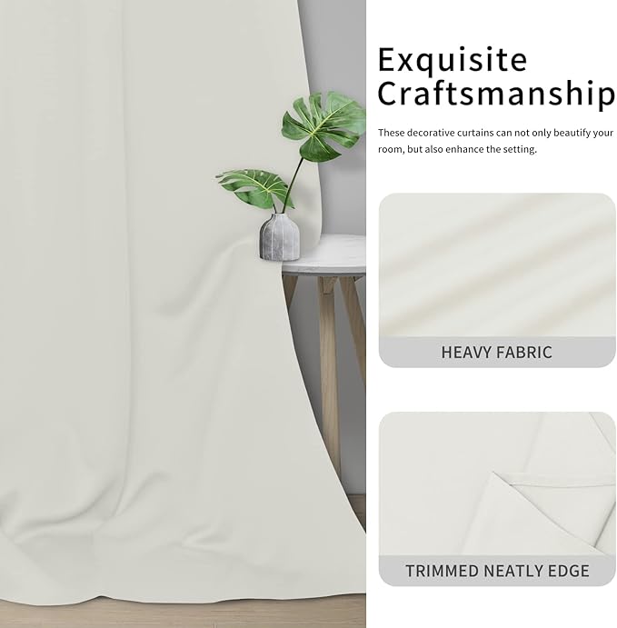Easy-Going Blackout Curtains for Bedroom, Solid Thermal Insulated Grommet and Noise Reduction Window Drapes, Room Darkening Curtains for Living Room, 2 Panels (34x72 in, Ivory)