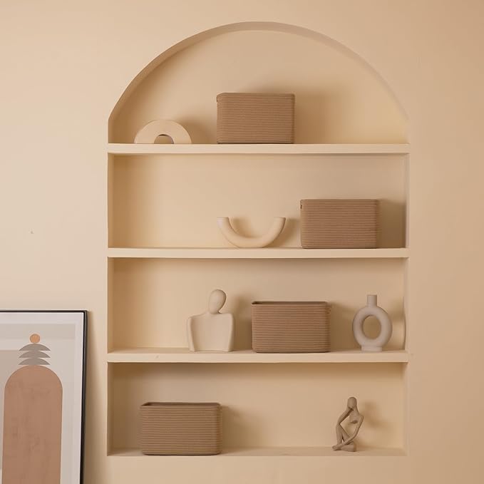 4 Pack Storage Baskets for Organizing, Woven Baskets for Shelves - Perfect for Toys, Books, Towels, and Clothes, Durable Gift Basket Bins Toy Storage, 12.7''L x9''W x7.8''H, Jute