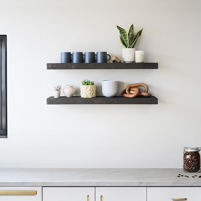 Urban Legacy Reclaimed Barnwood Planks | Floating Shelves for Wall w/Flush Mount Shelf Bracket Set Included | Set of 2 (Coffee Bean, 18"x 4.5"x 2")