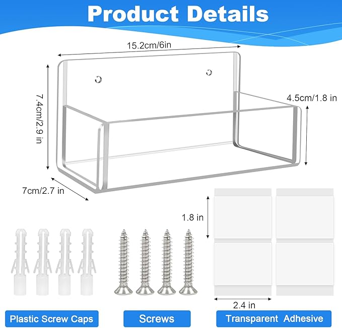 Acrylic Spice Rack Wall Mount-6 Inch, Clear Spice Shelf Storage Holder, 4 Pack Hanging Seasoning Rack Organizer for Cabinet Door, Cupboard or Wall Kitchen (Adhesive or Screw)