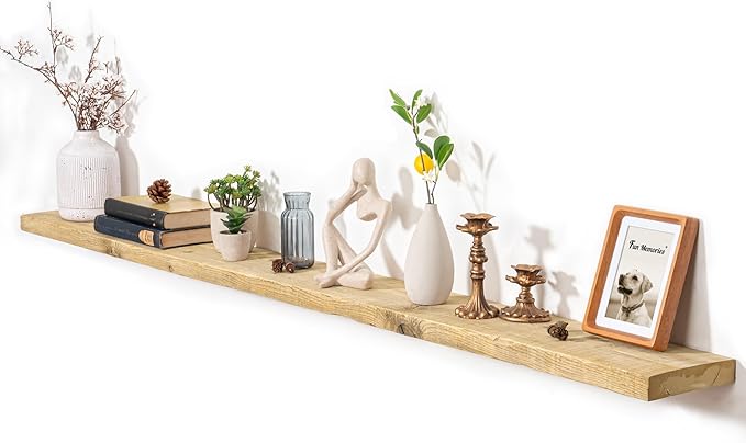 Fun Memories Floating Shelves for Wall Decor, 72"x8" Rustic Reclaimed Wood Shelves, Heavy-Duty Wall Mounted Shelves with Invisible Brackets for Living Room, Bedroom, Kitchen, Natural Finish