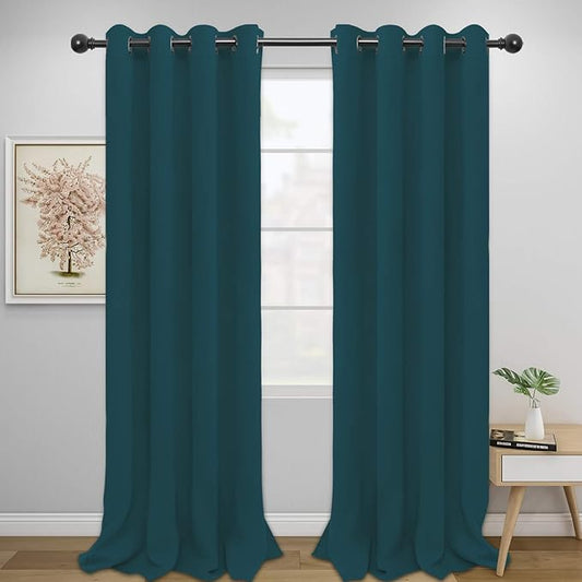 Easy-Going Blackout Curtains for Bedroom, Solid Thermal Insulated Grommet and Noise Reduction Window Drapes, Room Darkening Curtains for Living Room, 2 Panels (52x96 in,Peacock Blue)