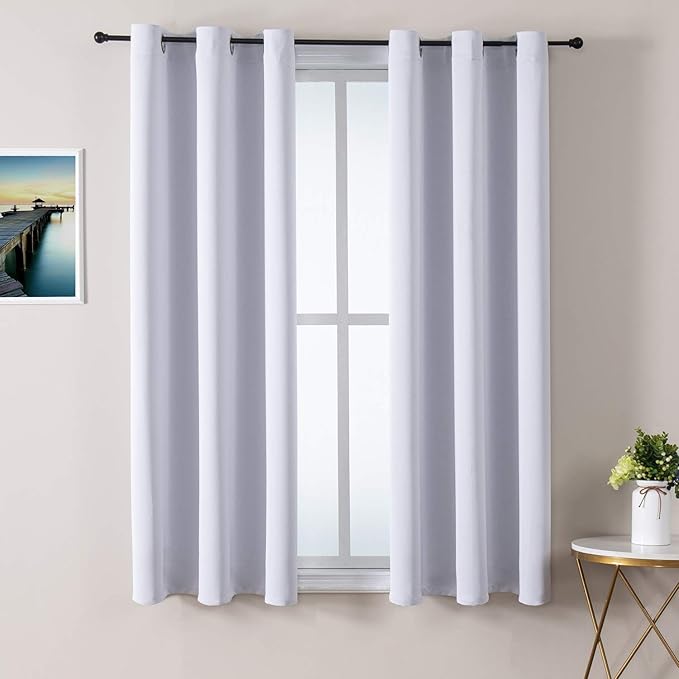 ChrisDowa Blackout Curtains 48 inches Long for Bedroom - 2 Panels Set Grommet Thermal Insulated Room Darkening Curtains for Living Room (Greyish White, 42 x 48 Inch)