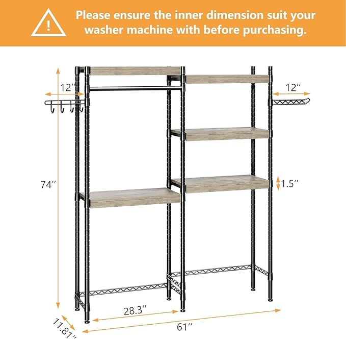 CABIHOME Heavy-Duty Laundry Shelf with Drying Racks | Space-Saving Adjustable Over-Washer Storage Organizer | 4-Tier Bathroom & Laundry Room Shelving Unit (Engineered Wood, 28")