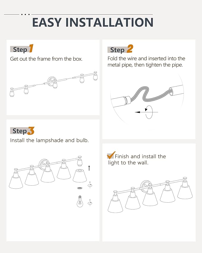 FEMILA 5 Light Bathroom Vanity Light, 37.4" Bathroom Lighting Fixtures Over Mirror, Blue Finish, E26 Base, 4FG59B-5W Blue