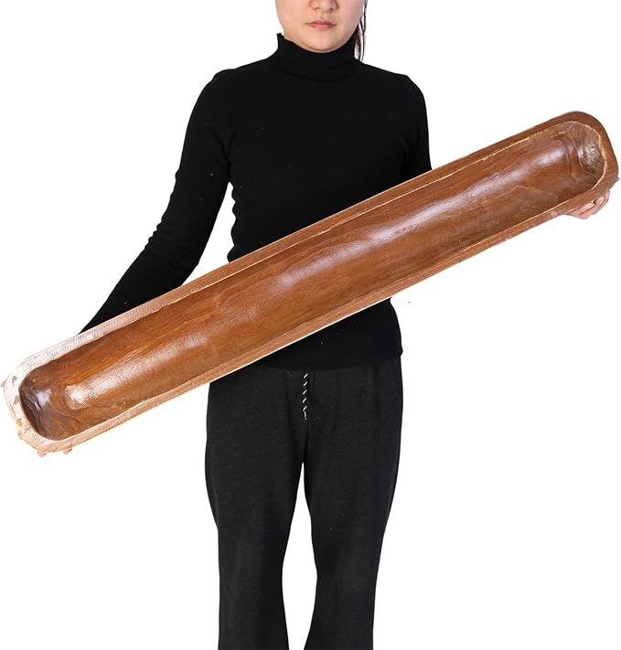 Athaliah Wooden Dough Bowl, Hand Carved Rustic Long Wood Dough Bowls for Decor, Vintage Large Wooden Bread Bowl for Table Centerpiece Dining Room Home Kitchen Decor Candles (40 Inch-Brown)