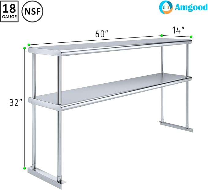 AmGood Double OverShelf Stainless Steel NSF - Many (60" Long x 14" Deep)