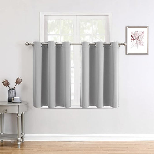 ChrisDowa Small Window Curtains for Kitchen and Bedroom - Grommet Short Thermal Insulated Room Darkening Curtains (2 Panels, Light Grey, 42 x 36 Inch)