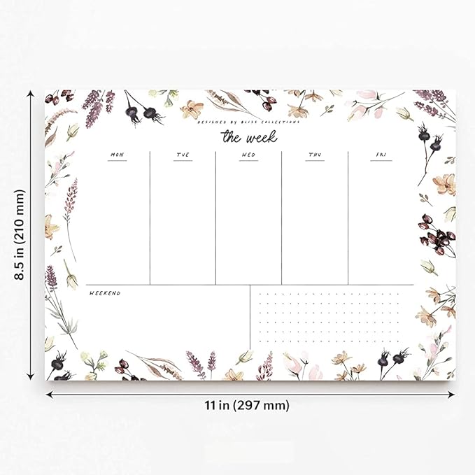Bliss Collections Weekly Planning Pad, To Do List Notebook - Undated Tear-Off Sheets Notepad - Work Calendar, Organizer, Scheduler for Goals, Tasks - Shade Garden, 8.5" x 11", 50 Sheets