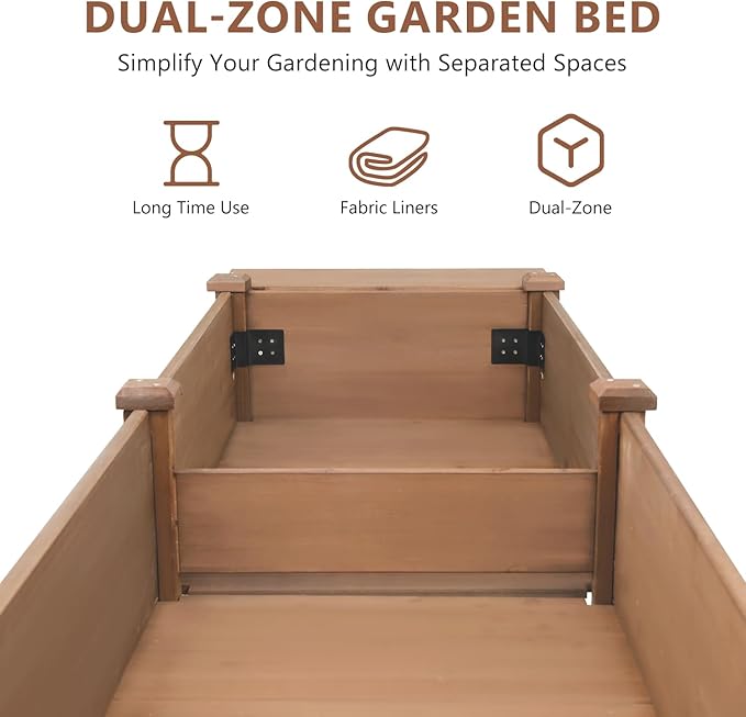 Raised Garden Bed with Legs Outdoor,Elevated Garden Box,Storage Shelf, Protective Liner for Backyard,Patio,Balcony,80x23x30in (Brown)