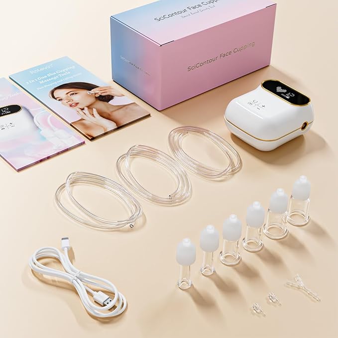 6Pcs Electric Facial Cupping Therapy Set Glass, 3 in 1 Gua Sha Facial Tools Face Cupping Massage for Eye Neck Skin Care, 3 Size Vacuum Suction Cups for Cellulite, Puffiness Reduction