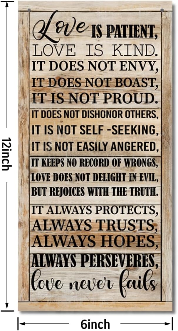 1 Corinthians 13:4-8 Inspirational Hanging Wood Decor Sign, Printed Wood Sign, Love is Patient, Love is Kind Quote, Hanging Bible Verses Woods Wall Signs, Rustic Home Decor Signs, Christian Gift E1