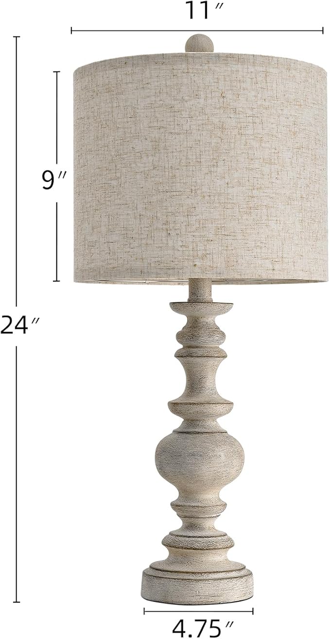 BOBOMOMO 24" Farmhouse Retro Table Lamp Set of 2, Traditional Resin Lamps for Living Room Bedroom, Vintage Bedroom Lamps with Linen Shades, Rustic Table Lamps for Living Room, Nursery, Office