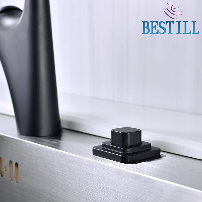 BESTILL Garbage Disposal Air Switch Kit, Square Raised Push Button Ideal for Long Nails, Cordless Sink Top Brass Switch for Food Waste Disposer, Matte Black, Compatible with all Garbage Disposals