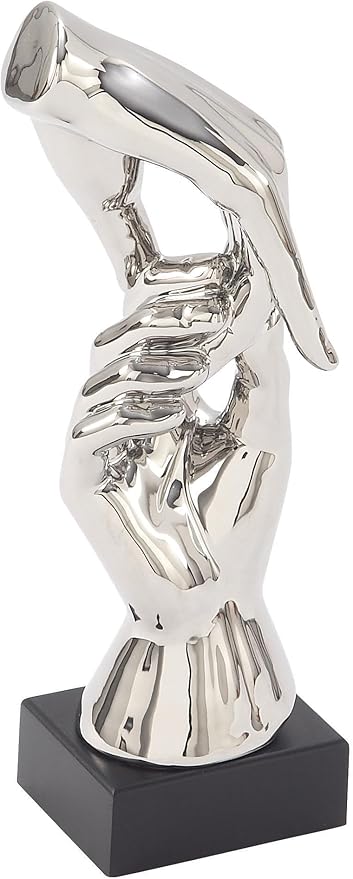Deco 79 Polystone Hands Decorative Sculpture Home Decor Statue, Accent Figurine 5" x 4" x 13", Silver